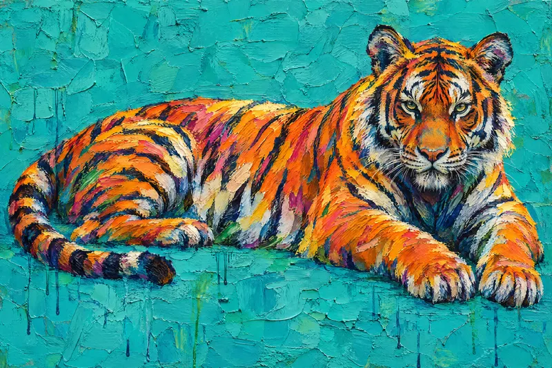 Tiger On Turquoise, Painted Agency