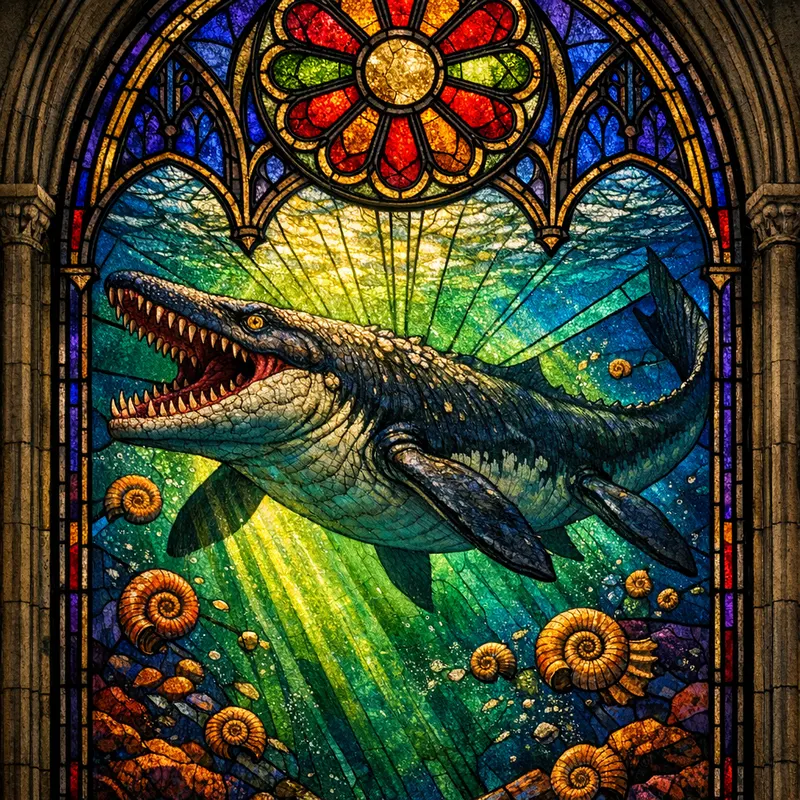 Mosasaurus hoffmannii, Stained Glass, Thunder Lizards