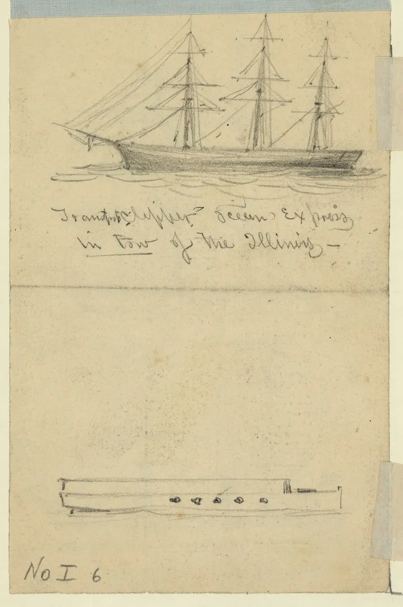 Transport Clipper Ocean Express in Tow of the Illinois, Alfred R. Waud