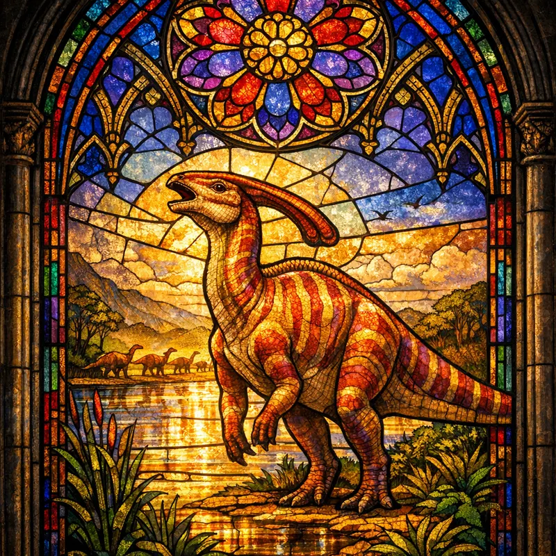 Parasaurolophus walkeri, Stained Glass, Thunder Lizards