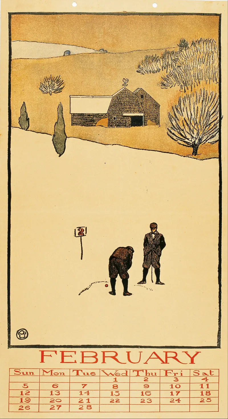 Golf Calendar: February, Edward Penfield