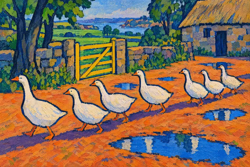 Geese at Gate, Painted Agency