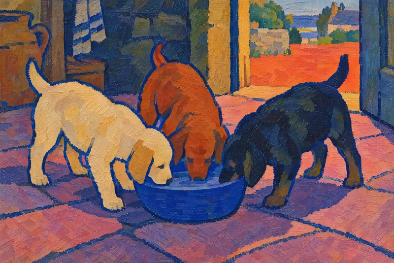 Puppies at Bowl, Painted Agency