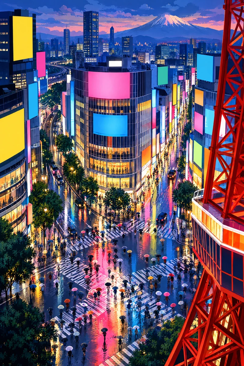 Rain on Shibuya, Tokyo, The Departure Board