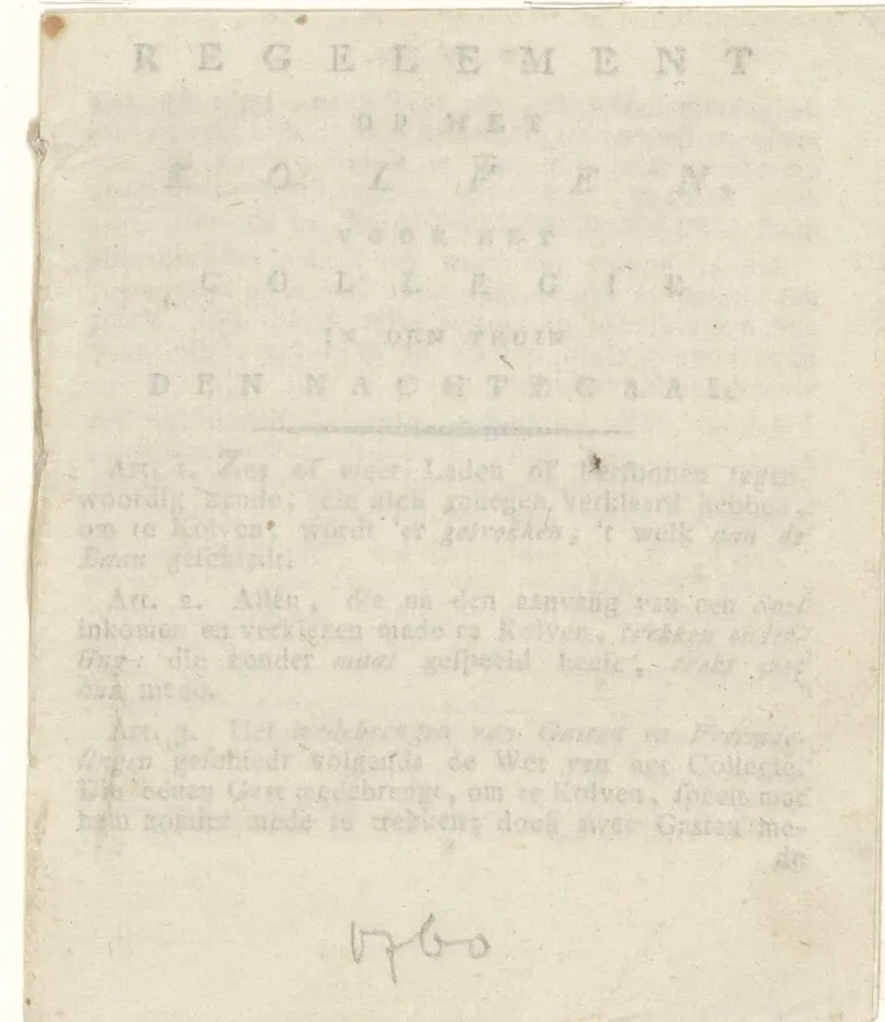 Regelementen van Kolf (The Rules of Kolf), anonymous Dutch printer