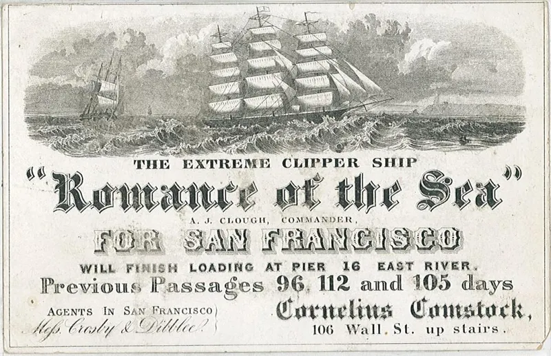 Clipper Ship Romance of the Sea - Sailing Card, unattributed job printer