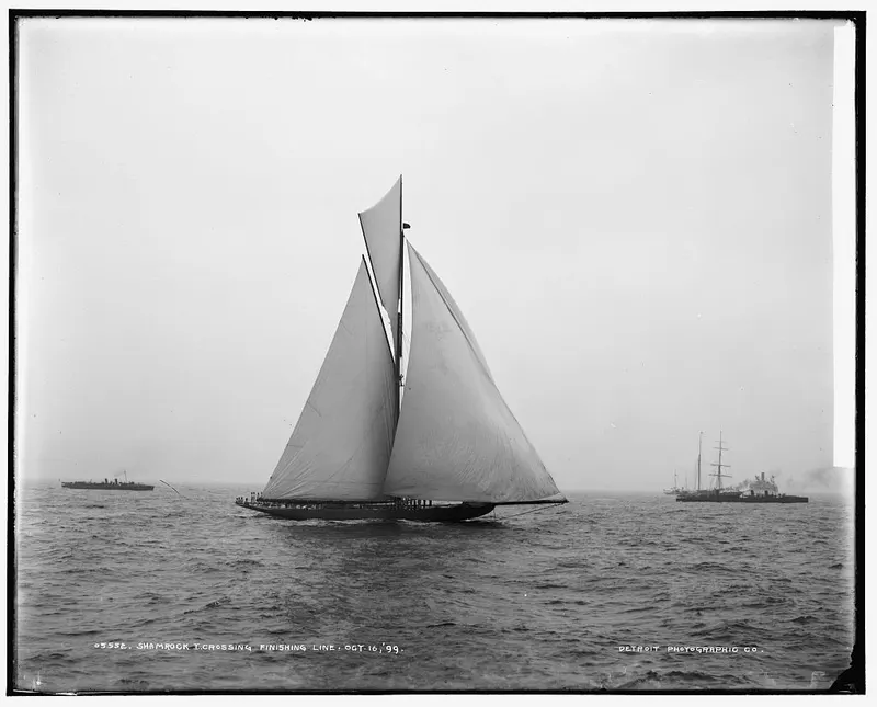Shamrock I crossing finishing line, Detroit Publishing Co.