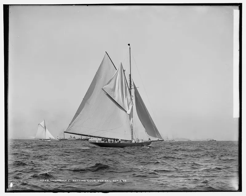 Shamrock I, setting top sail, Detroit Publishing Co.