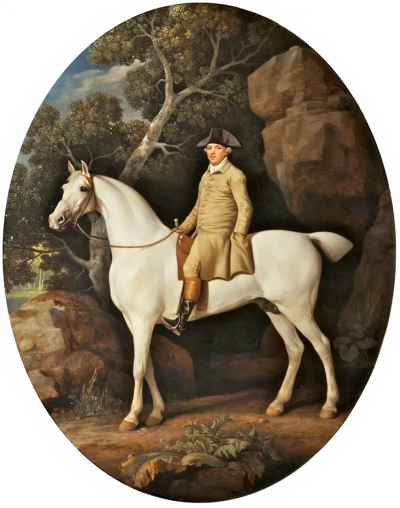 Self Portrait on a White Hunter, George Stubbs, oil on panel