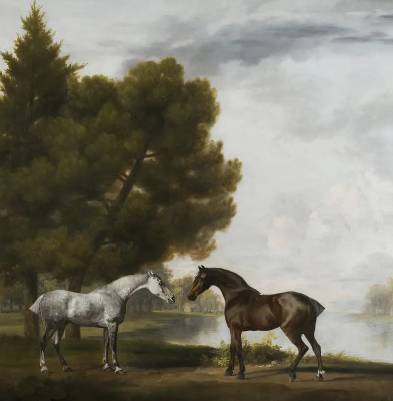 Two Horses Communing in a Landscape, George Stubbs, oil on canvas