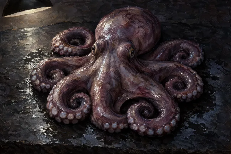 Octopus On Slab, Painted Agency