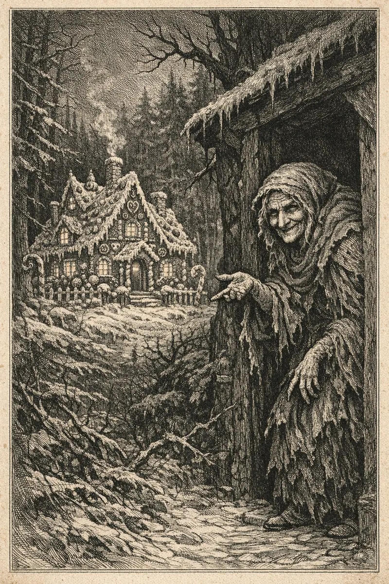 The Gingerbread Witch, Doré Engraving, Nightfables