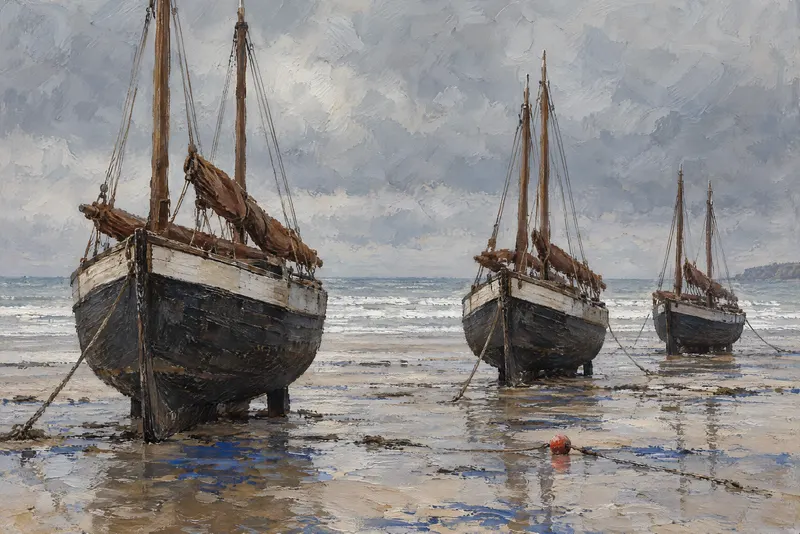 Boats on Grey Sand, Painted Agency