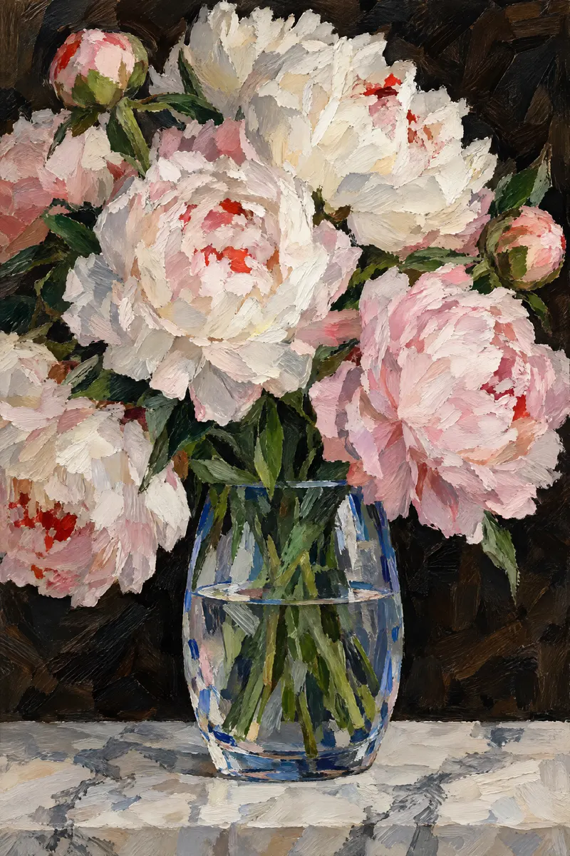 Peonies in Clear Glass, Painted Agency