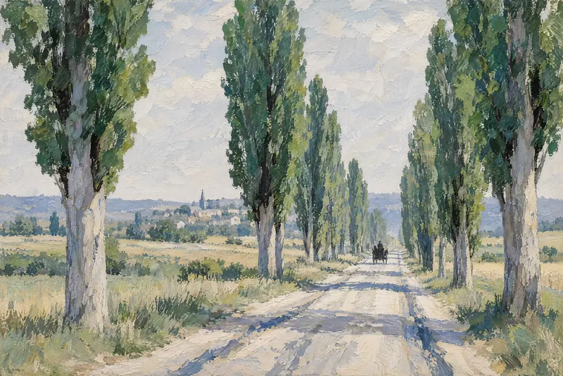 Road Between Poplars, Painted Agency