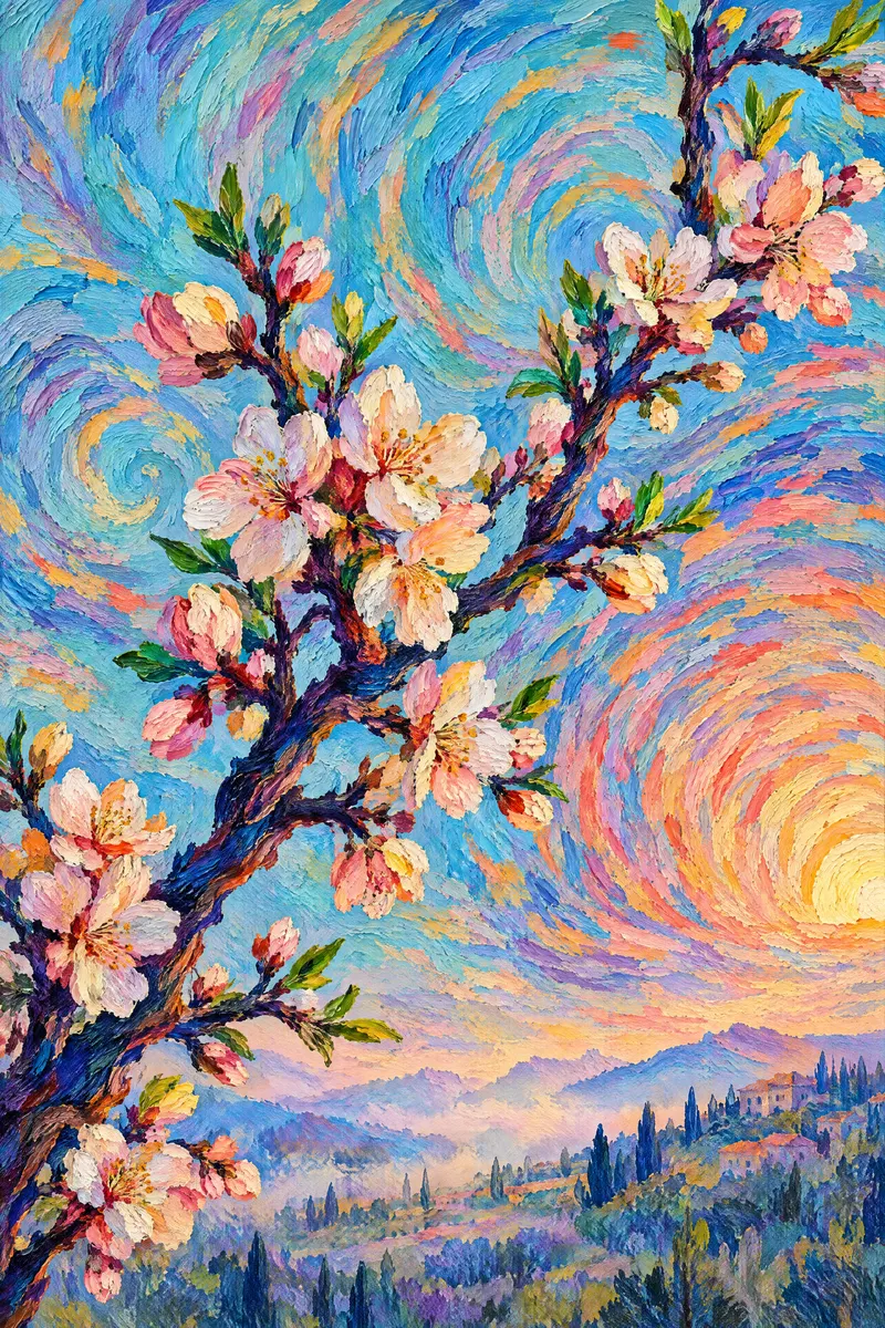 Almond Branch at Dawn, Painted Agency