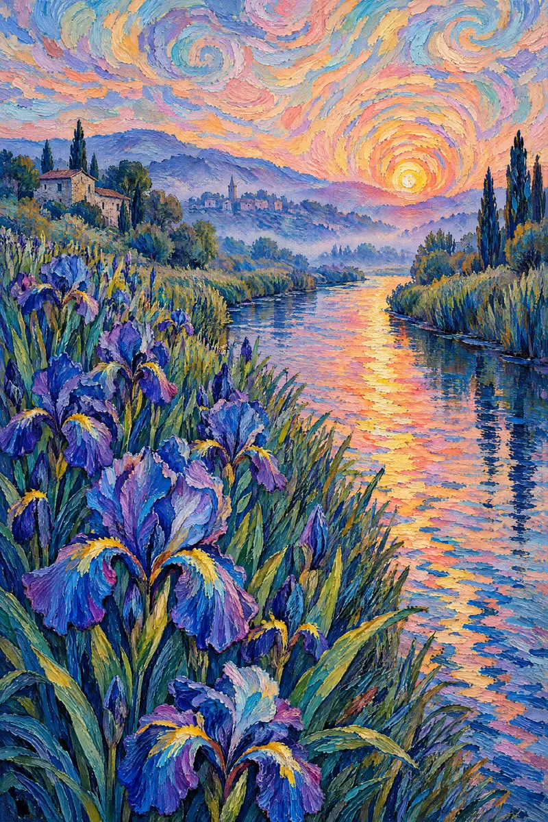 Irises on the Canal, Painted Agency