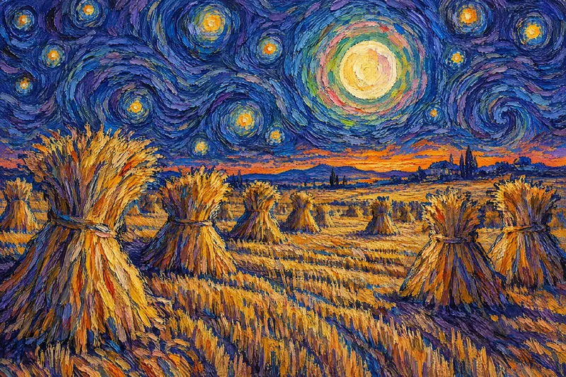 Moonrise over the Sheaves, Painted Agency