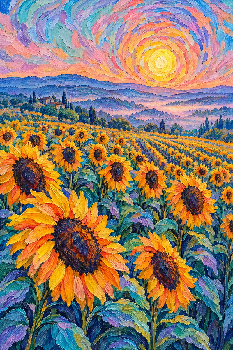 Sunflowers at First Light, Painted Agency