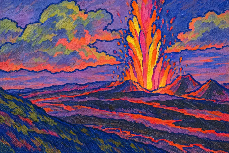 Fire Fountain at Dusk, Painted Agency