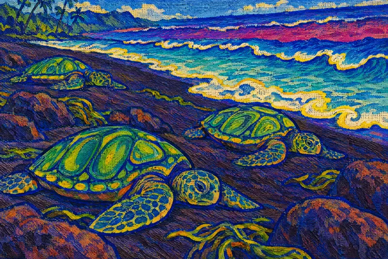 Turtles on Black Sand, Painted Agency
