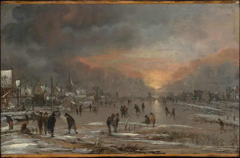 Sports on a Frozen River, Aert van der Neer, oil on canvas