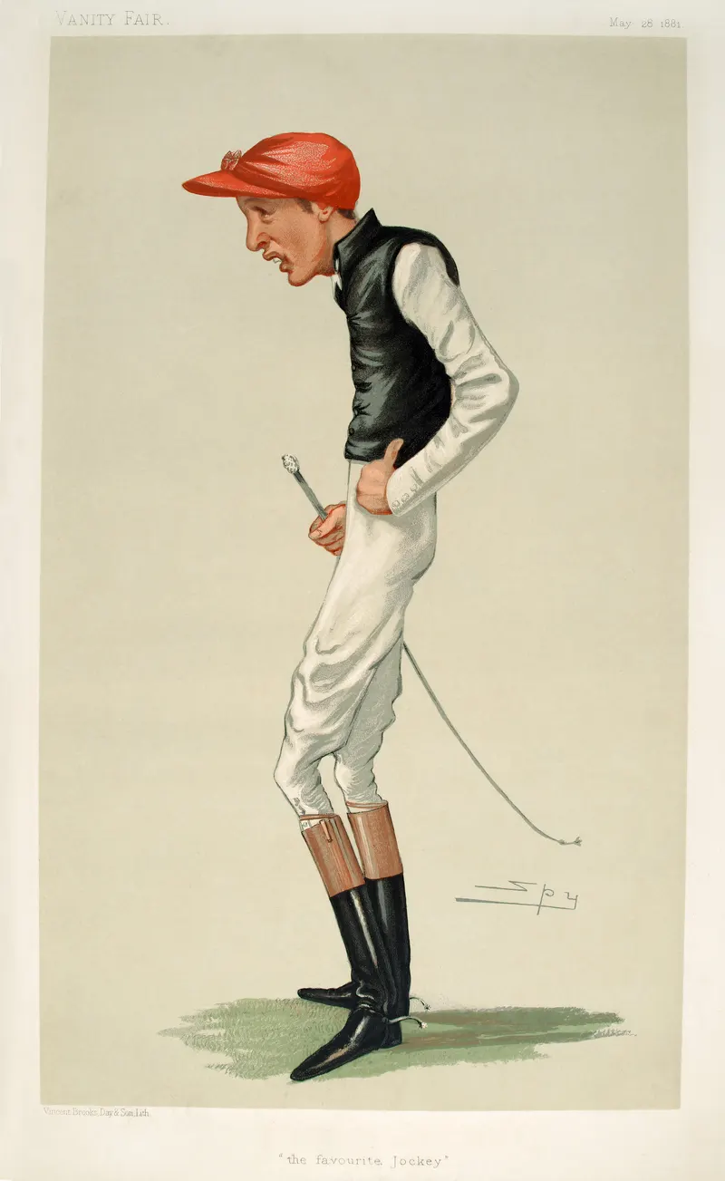 The Jockey — Fred Archer, Vanity Fair chromolithograph by “Spy” (Leslie Ward)