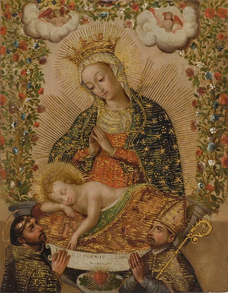 The Virgin Adoring the Christ Child, with Two Saints, Cusco School (anonymous)