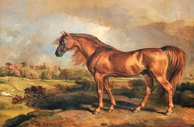 A Chestnut Stallion in the Grounds of Powis Castle, James Ward, oil on canvas