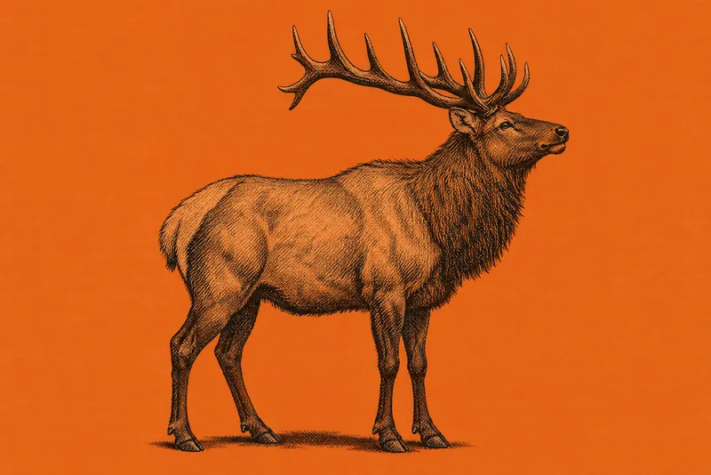 Bull Elk On Burnt Orange, Painted Agency