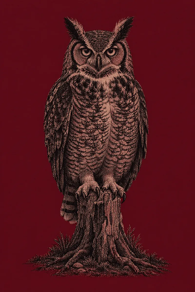 Owl On Oxblood, Painted Agency
