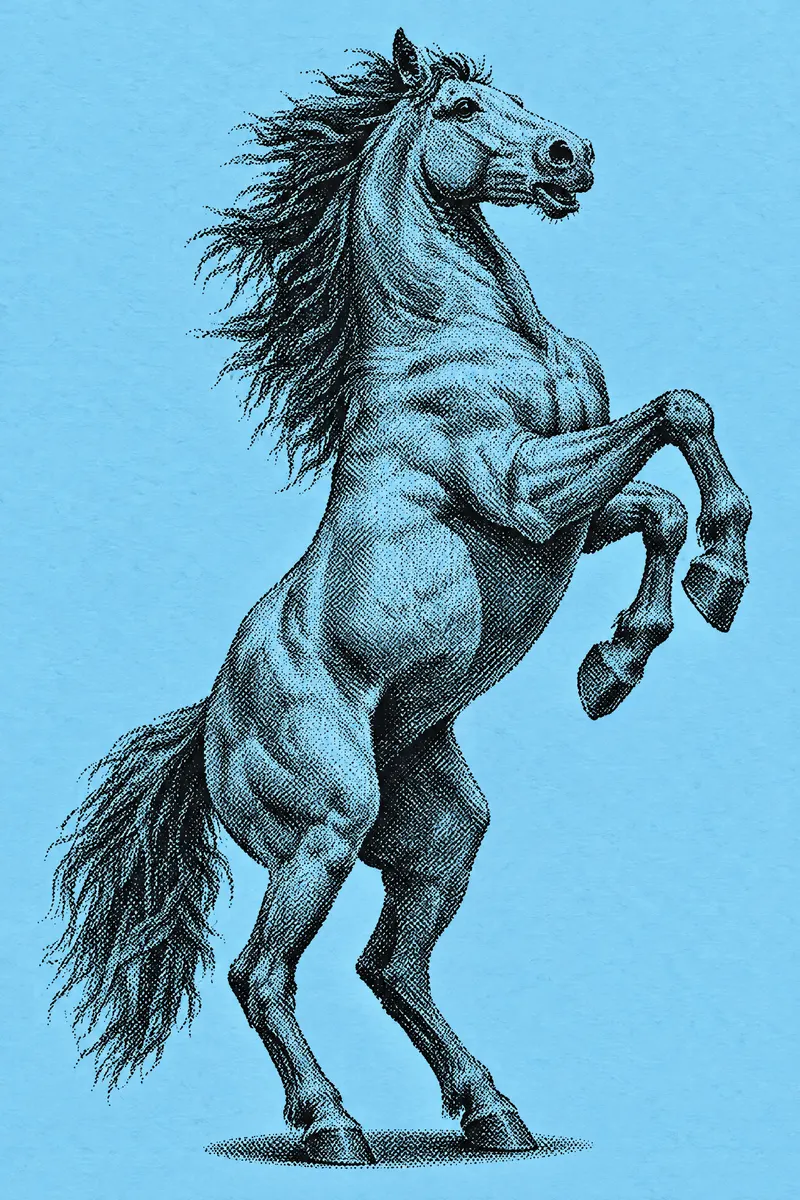 Rearing Horse On Sky Blue, Painted Agency