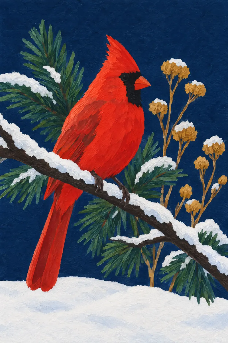 Cardinal In Snow, Painted Agency