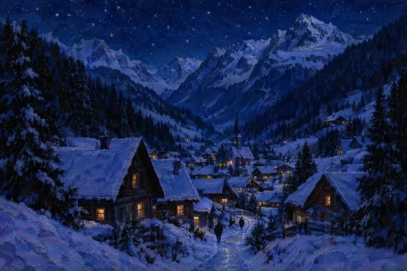 Mountain Village Night, Painted Agency