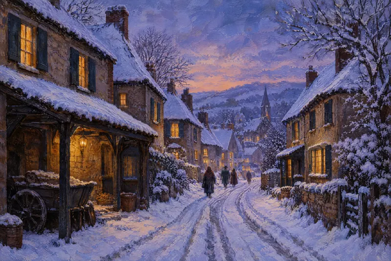Snowy Village Street, Painted Agency